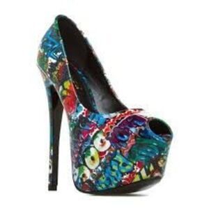 Graffiti Print Platform Stiletto Heel Colorful Dancer Club Streetwear Size 7.5